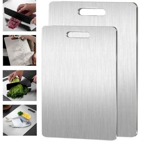Planche à découper en titane, planches à découper en titane pour la cuisine, planche à découper en acier inoxydable 304 de qualité alimentaire pour la viande, les fruits et les légumes (13,3 x 9 pouce