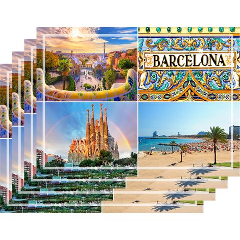 Set 4 Pezzi Tovagliette Americane Città In Vinile Made In Italy Colazione Pranzo Antiscivolo Resistenti Al Calore Facilmente pulibili Riutilizzabili Cartolina Tovaglia Idea Regalo Barcellona