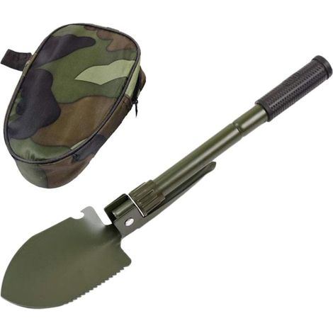Pelle de survie pliante avec pioche et boussole - Outil de rentrée militaire robuste pour le camping hors route, le jardinage, la plage, creuser la saleté, le sable, la boue et la neige (1/4)