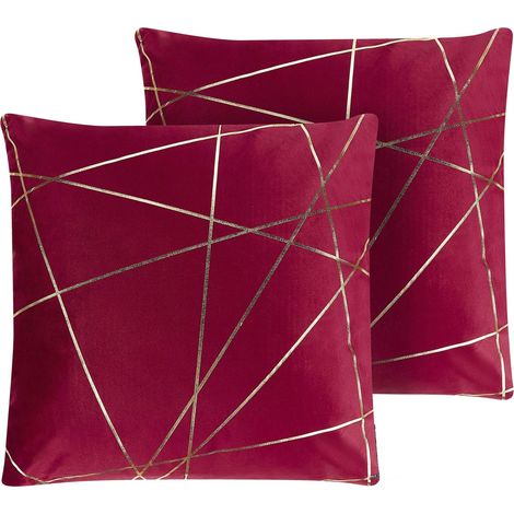 Dekokissen 2er Set PINUS Samtstoff 45 x 45 cm Rot Geometrisches Muster (1/5)