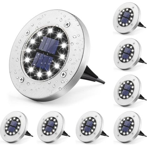 Set mit 8 Solar-Bodenleuchten für den Garten, 12 LEDs, weiß, Edelstahl, wasserdicht, für den Außenbereich, Garten, Terrasse, Rasen, Hof, Einfahrt