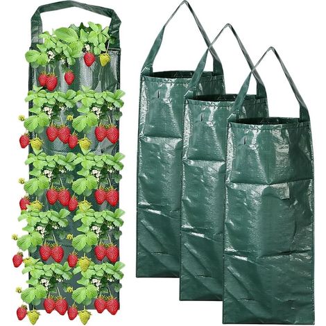 Lot de 4 sacs de culture à suspendre(60 x 25 cm), respirants, pour fleurs, fraises, légumes, herbes, plantes, tomates, jardinage vertical (1/5)