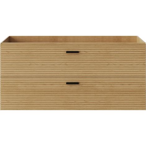 Meuble sous vasque suspendu strié - 2 tiroirs - Naturel clair - 120 cm - SARONE (1/5)