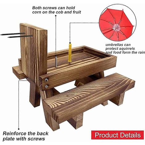 Table de pique-nique avec mangeoire à écureuils et parasol, mangeoires en bois pour l'extérieur, mangeoire à tamias mignonne + structure solide B : (1/4)