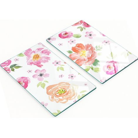 Küchenschneidebretter aus Glas mit Aquarellblumenmotiven, 2 x 30 x 52 cm (1/5)