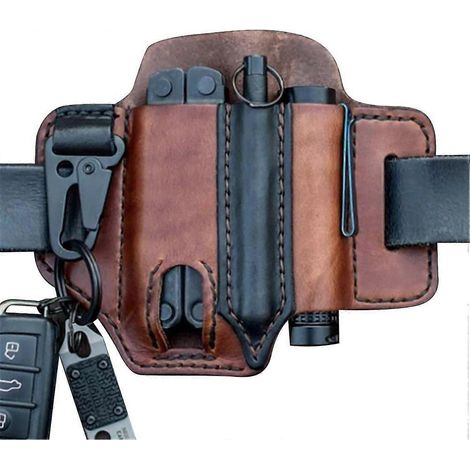 Sacoche EDC en cuir avec porte-outil multifonction tactique, passant de ceinture et porte-clés (17,513 cm) (1/5)