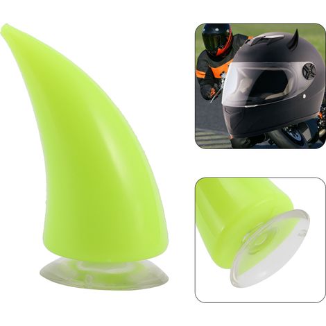 Casque de moto vert avec cornes de diable et ventouses décoratives (1/5)