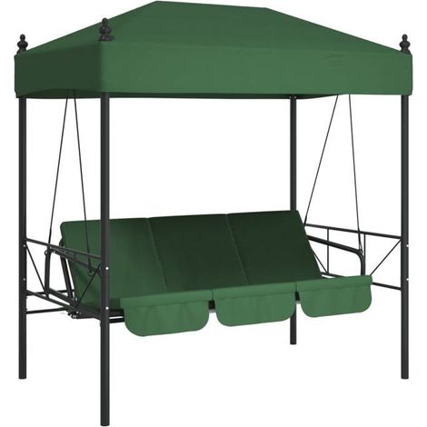 Balancelle de jardin - FAFEICY - 4008902 - Auvent vert - Acier enduit de poudre - 3 places (1/5)