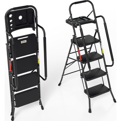 Randaco Escalera plegable de 4 peldaños con pedal antideslizante y reposabrazos extraíbles de acero hasta 150 kg.