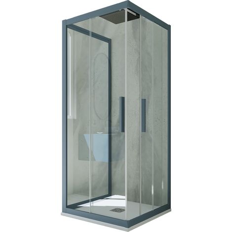 3-seitige Duschkabine 80x90x80 Klarglas Marineblau Kolors Trio