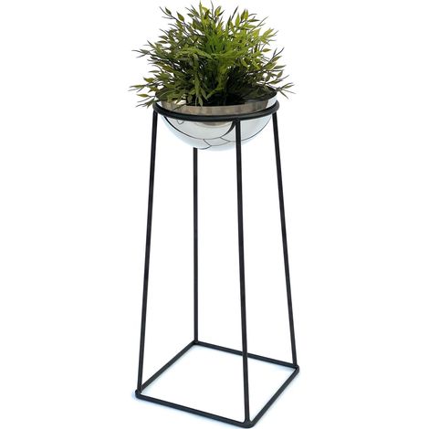 DanDiBo Blumenhocker Metall mit Topf Schwarz Silber 56 cm Blumenständer 96078 M Blumensäule Modern Pflanzenständer Pflanzenhocker (1/4)