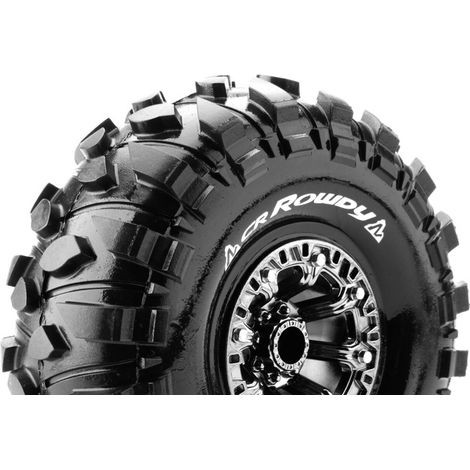Louise RC - CR-ROWDY - 1-10 Crawler Tire Set - Mounted - Super Soft - Black Chrome 2.2 Wheels - Hex 12mm - L-T3238VBC