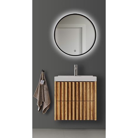 Badmöbel Set 2-teilig 60 cm Waschtisch LED Spiegel Desio-107 in Eiche (1/5)