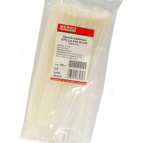Weiße Kabelbinder OPK 250/3.6, 100er-Packung, erko