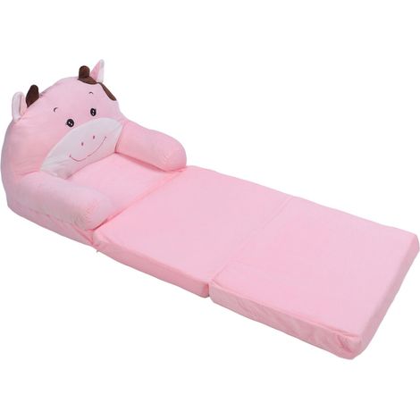 Canapé-lit pliable pour enfants, motif vache rose, 3 couches, doux et confortable, idéal pour la chambre des garçons et des filles. (1/5)