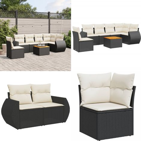 Salon de jardin 7 pcs avec coussins noir résine tressée - Ensemble Salon De Jardin - Meuble Extérieur - Mobilier De Jardin - Salon De Jardin Pliable - Set Salon De Jardin - Home & Living (1/5)