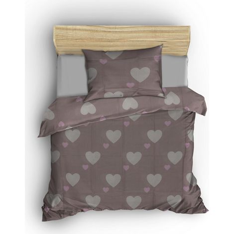 Parure de lit - 1 housse de couette 220 x 240 cm + 2 taies d'oreiller 60 x 60 cm - 65 % coton, 35 % polyester - Rose (1/2)