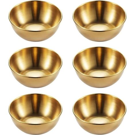 6 Pièces Mini Bols Ronds en Acier Inoxydable Doré - Bols à Tapas, Sauces Et Épices - Coupelles Rondes pour Sauce Soja, Fruits (1/5)