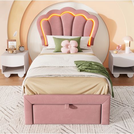 Bett Einzelbett Stauraum 90x200 Samt Rosa OKMYHOME (1/5)