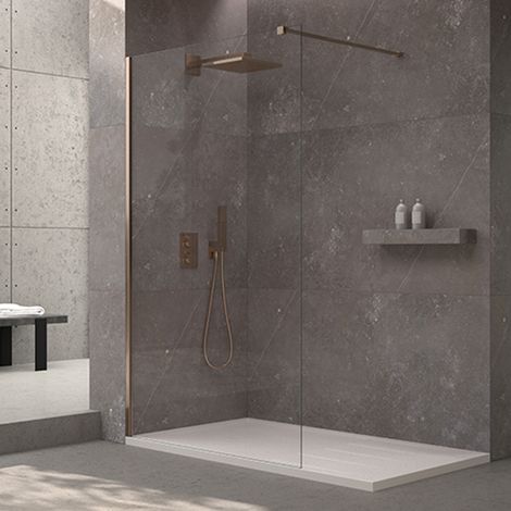 Mampara de ducha fija Walk In 80x195 Oro Rosa Cristal templado antical transparente 8mm (1/5)
