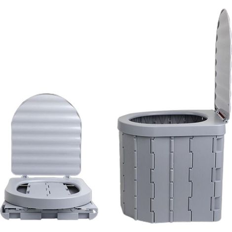 Tragbare Falt-Toilette mit Deckel, Notfall-Abfallbehälter für Camping, Wandern, Strand und Reisen (grau) (1/5)
