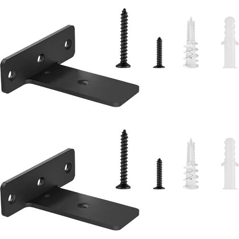 2 Pièces - Support étagère flottante - Équerre murale métal - Charge lourde 70kg - Fixation invisible pour salon bureau cuisine - Noir - 10,2cm (1/5)