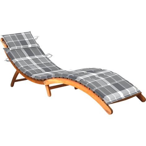 Transat chaise longue bain de soleil lit de jardin terrasse meuble d'extérieur avec coussin bois d'acacia solide (1/5)