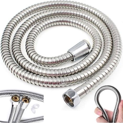 Tuyau de douche 200 cm en acier inoxydable, raccord universel G1/2, flexible, anti-torsion et étanche, résistant à la pression, installation facile, argent (1/5)