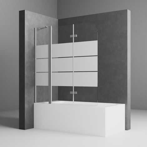 150 x 140 cm Duschwand für Badewanne Badewannenaufsatz 3-teilig Duschtrennwand für Badewanne Duschwand Badewanne Faltwand Duschabtrennung Badewanne, 6mm ESG Glas mit Milchglas Streifen