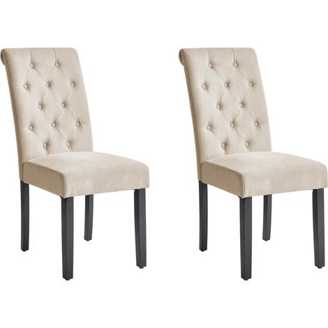 Conjunto de 2 sillas de comedor tapizadas en tela beige glam diseño moderno patas de madera negras Velva