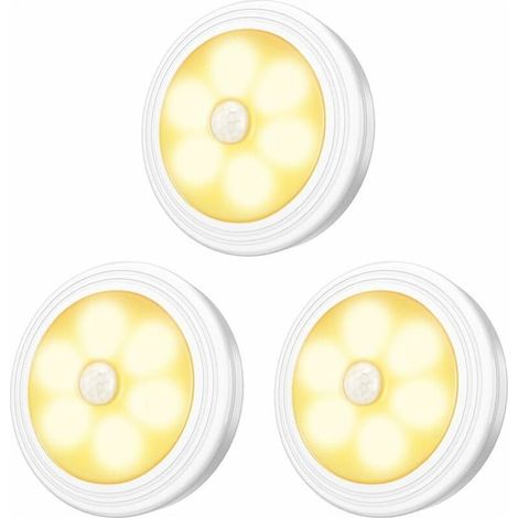 Lampes LED pour armoire/armoire, 3 pièces, veilleuse, détecteur de mouvement LED avec base magnétique pour vitrines d'armoires d'escalier de cuisine (fonctionnant sur piles) (1/5)