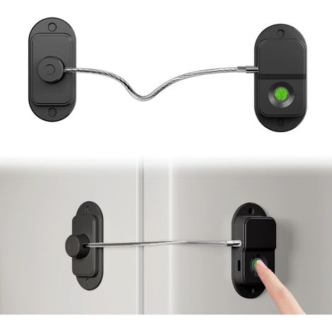 Serrure de Sécurité à Empreintes Digitales, Cadenas Frigo Limiteur D'ouverture de Fenêtre Verrou de Fenêtre à Empreinte Digitale Auto-Adhésif, pour Porte, Armoire, Réfrigérateur (Noir) (1/5)