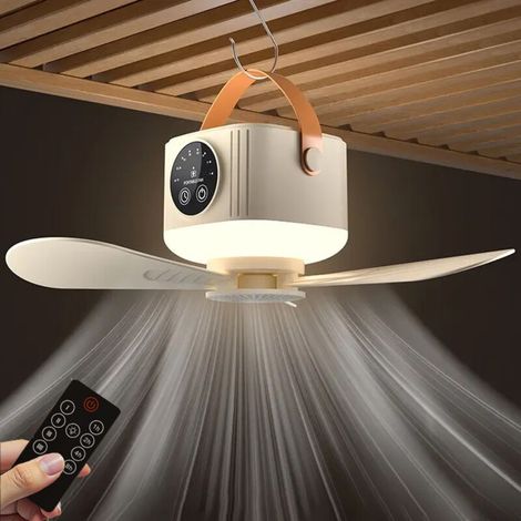 Ventilateur de plafond rechargeable avec lumière et télécommande, petit ventilateur de plafond LED portable, 4 vitesses de vent, minuterie, 3600mAh (1/5)