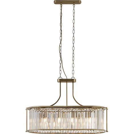 Searchlight Victoria Luminaire suspendu ovale à 5 lumières, laiton antique, cristal transparent (1/4)