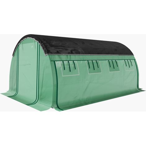 Serre tunnel de 4 x 3 x 2 m avec filet de protection solaire, parois latérales enroulables, bâche en plastique, structure en acier, verte (1/5)