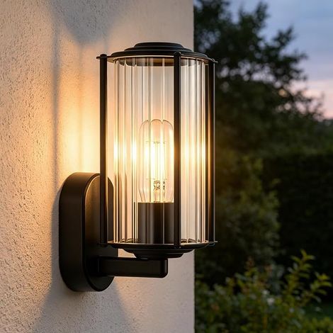 GBLY Lámpara Pared Exterior Aplique Exterior Negro Lámpara Exterior Pared E27 IP65 Aplique Interior Iluminación Exterior Aplique Exterior para Terraza Balcón Pared Casa Jardín MAX 40W Sin Bombilla (1/5)