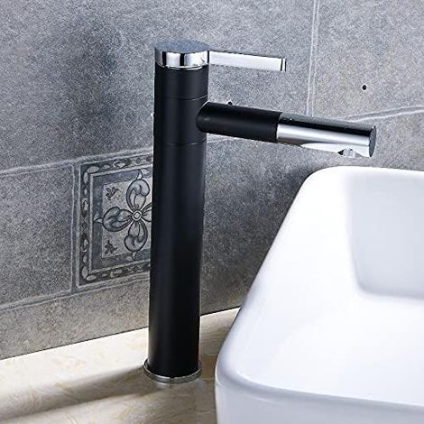 Grifo giratorio con mango o para baño, grifo de lavabo elegante, negro, alto (1/5)