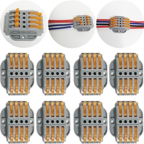 CTRICALVER Lot de 8 connecteurs électriques rapides SPL-4, bornes électriques, pinces avec levier connexion électrique bloc, connecteurs de câbles avec vis de fixation (1/4)