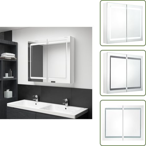 LED-Spiegelschrank fürs Bad Glänzend Weiß 80x12x68 cm - LED-Spiegelschrank - Badezimmerspiegel - Kosmetikspiegel - Wandspiegel - Spiegelschrank Weiß (1/5)