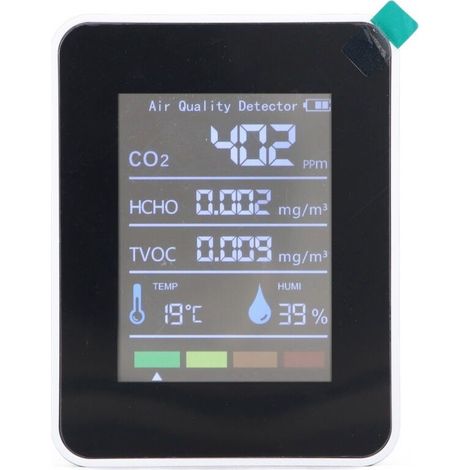 Moniteur de qualité de l'air 5 en 1, détecteur CO2 TVOC HCHO température humidité, testeur avec écran LCD,de (1/4)