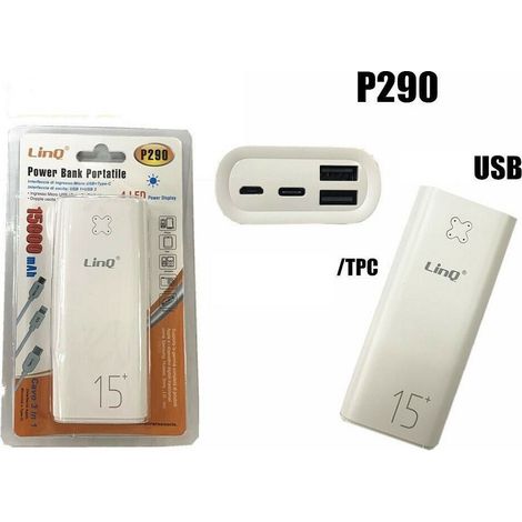 Trade Shop - Powerbank Batteria Portatile 15000mah 2 Uscite Usb Type-c Linq P290 -