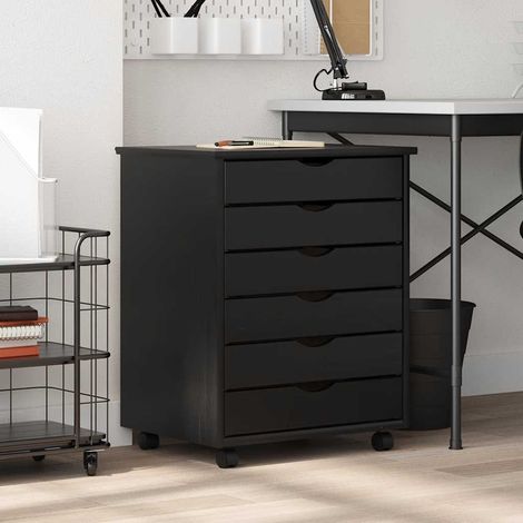 Meubles de Rangement,Armoire roulante avec tiroirs MOSS noir bois de pin solide CFW475370 (1/5)