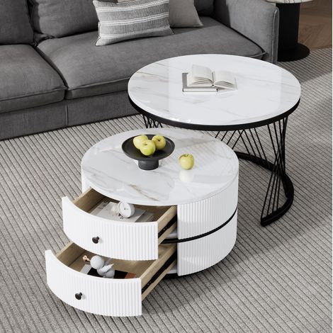 table salon gigogne rangement 60 cm marbre blanc design OKMYHOME (1/5)
