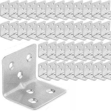 Lot de 64 Équerre d'assemblage Renforcée Inox, 38x30x30mm Acier Plaque Equerre Inox, Equerre Metal pour Fixation de Inox pour Fixation et Réparation Meubles (1/5)