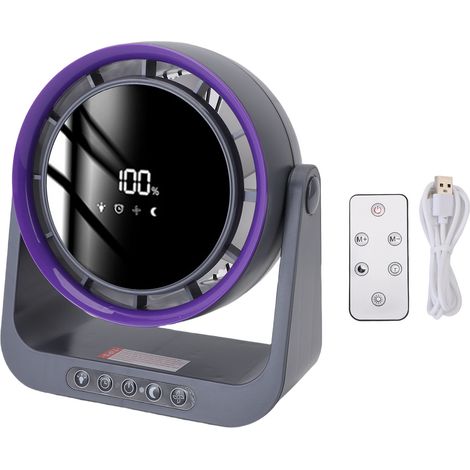 Leiser, lüfterloser USB-Tischventilator mit Digitalanzeige und Fernbedienung für Schlafzimmer, Büro, Küche – Grau/Lila