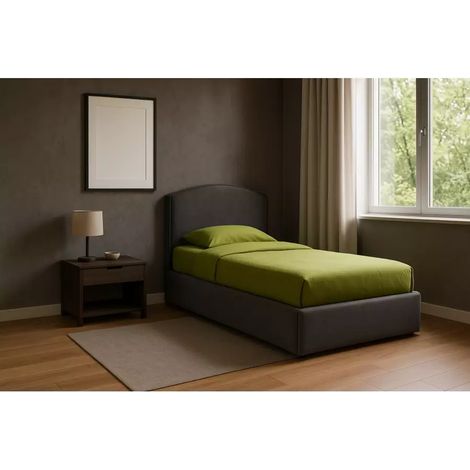 letto singolo con contenitore "moon" rivestito in tessuto grigio 90x190 cm (1/4)