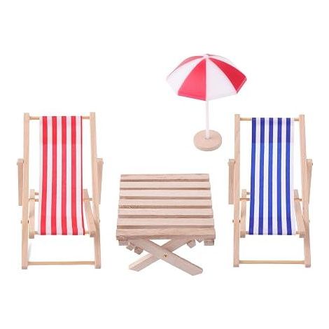 Miniature Beach Chairs Dollhouse Miniature Outdoor Accessories Mini Twin Chairs Garden Pool (1/3)