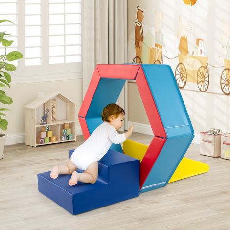 Bloc de Grimpe en Mousse pour Bébé avec Piscine à Balles Triangle Escalier et 100 Balles Océaniques Colorées pour Enfants de 1+ An Jaune (1/2)