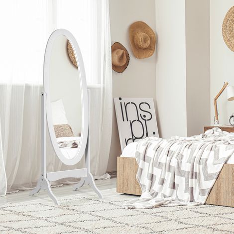 Miroir à Pied Ovale Style Shabby Chic Inclinaison réglable dimensions 48L x 46l x 147H cm MDF Blanc