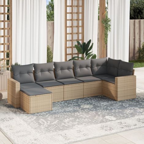 vidaXL Salon de jardin avec coussins 7 pcs beige résine tressée (1/4)